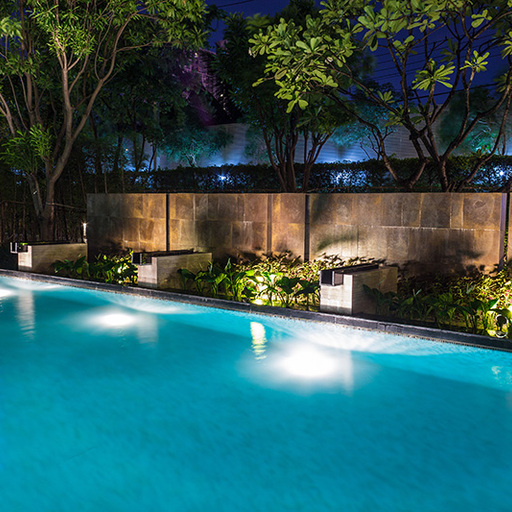 Evening pool lighting design for Knoxville Tennessee backyard