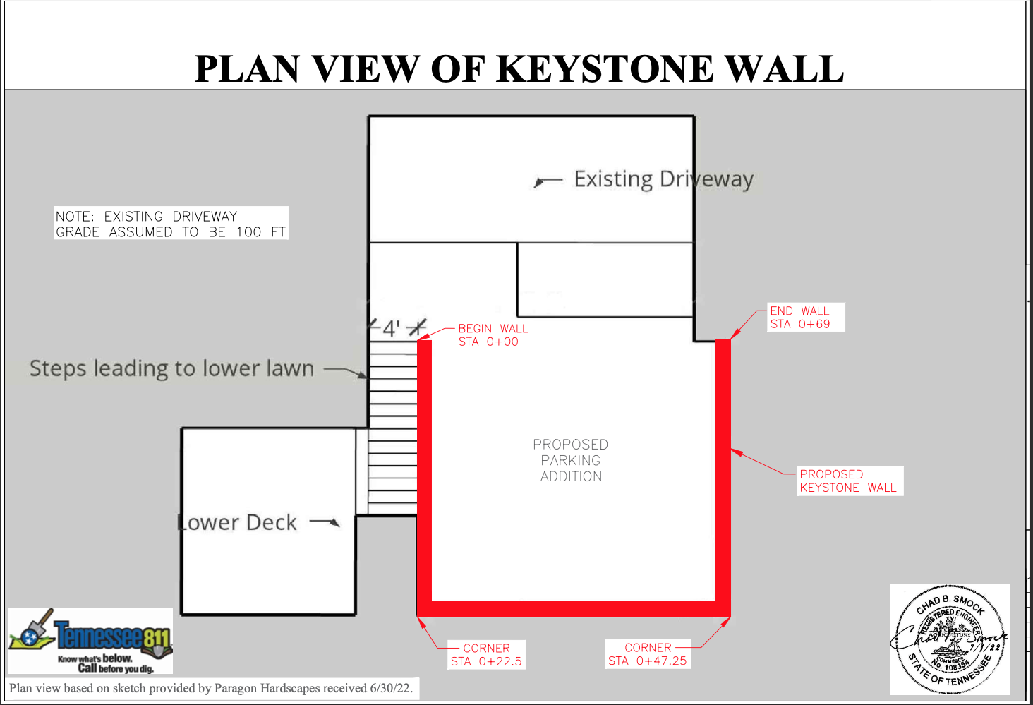 Top view layout of the new retaining wall. 